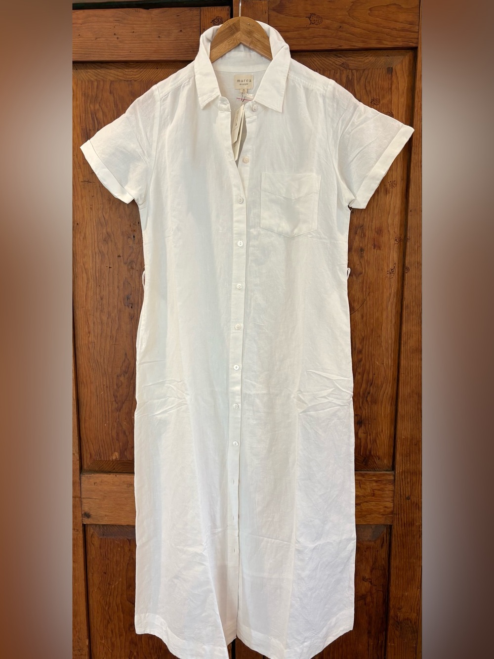 MAREA White Short Sleeve Button Front Shirt Dress